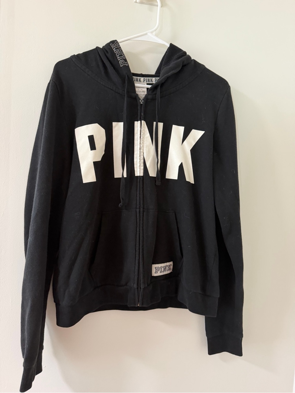 PINK Victoria's Secret Black Zip Hoodie with White Logo